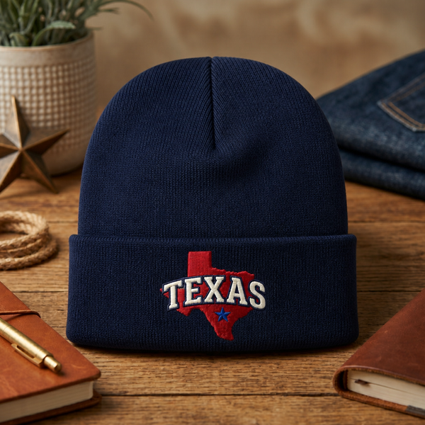 Texas State Map Lone Star Patriotic Embroidered Beanie