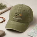 Born To Wander Mountain Sunrise Bird Outdoor Embroidered Hat — Washed Hat