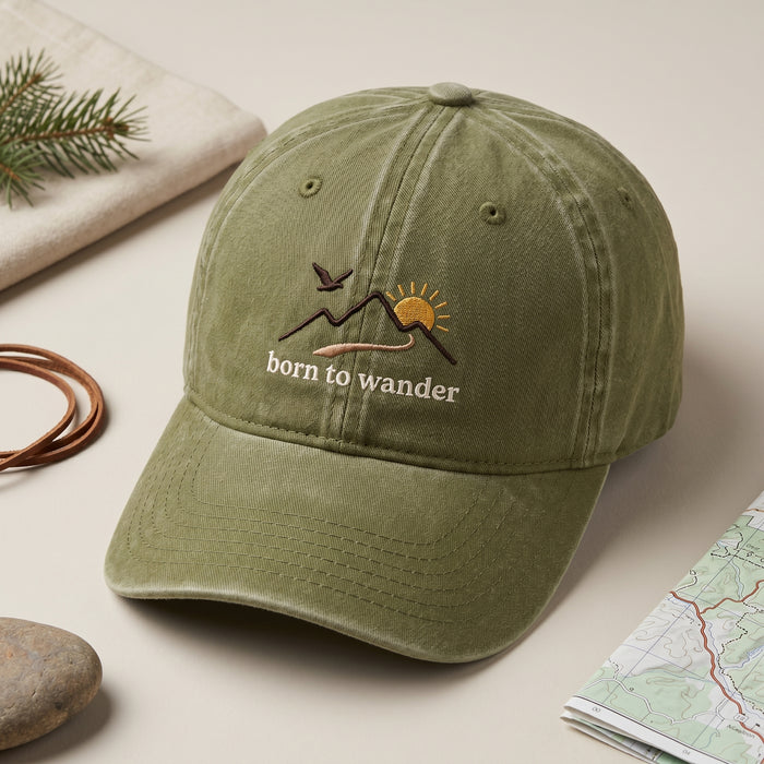 Born To Wander Mountain Sunrise Bird Outdoor Embroidered Hat