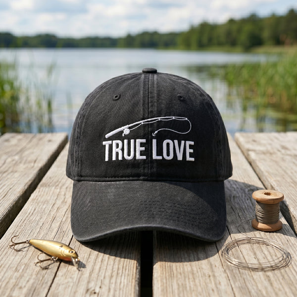 True Love Fishing Rod Embroidered Hat — Washed Hat