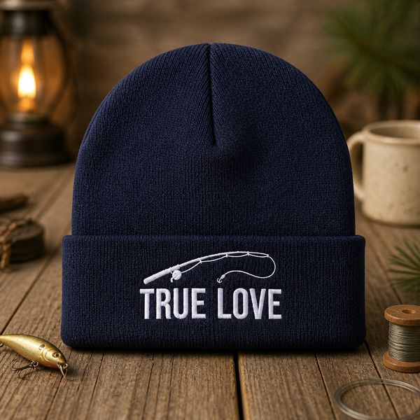 True Love Fishing Rod Embroidered Beanie