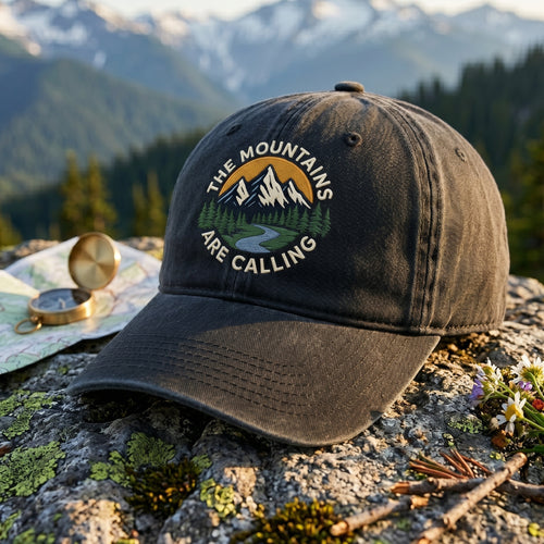 The Mountains Are Calling Scenic Landscape embroidered two-tone hat — front view