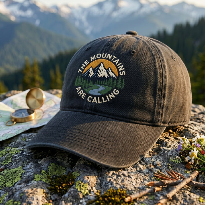 The Mountains Are Calling Scenic Landscape embroidered two-tone hat — front view