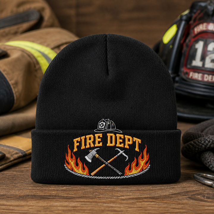 Personalized Brave Firefighter Axe and Flame Scene Snapback Embroidered Beanie