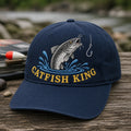 Catfish King Jumping Scene Freshwater Fishing Trucker Embroidered Hat — Washed Hat