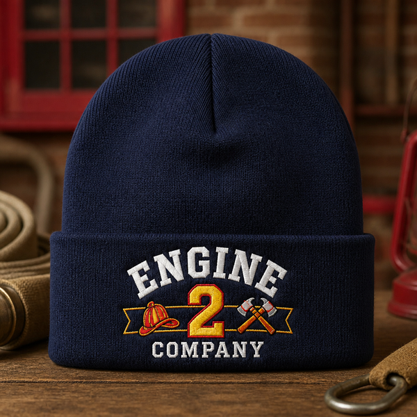 Personalized Fire Station Engine Company Crew Firefighter Number Embroidered Beanie