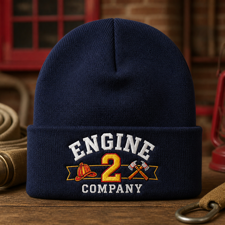 Personalized Fire Station Engine Company Crew Firefighter Number Embroidered Beanie