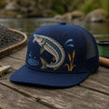 Jumping Sturgeon Fishing Scene Trucker Embroidered Hat — Washed Hat