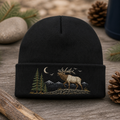 Bugling Elk at Dawn Mountain Ridge Scene Embroidered Beanie