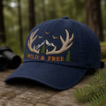 Elk Antler Scene Mountains Pine Trees Hunting Wilderness Embroidered Hat — Washed Hat