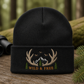 Elk Antler Scene Mountains Pine Trees Hunting Wilderness Embroidered Beanie