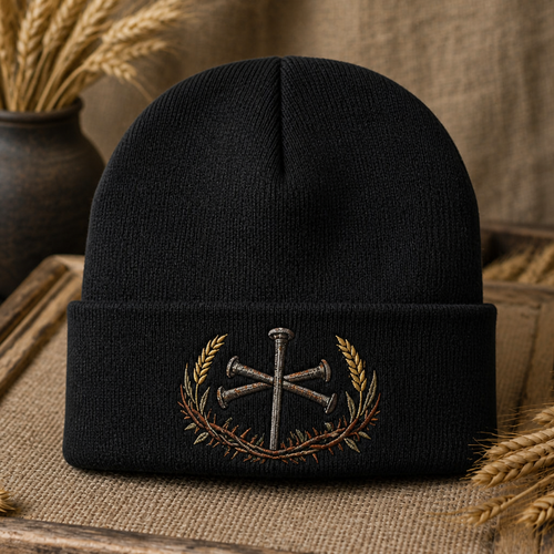 Three Nails Cross Faith Scene Christian Embroidered Beanie