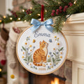 Personalized Cat Wildflower Daisy Butterfly Christmas Embroidered Ornament — Christmas ornament