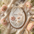Personalized Baby Name Wildflower Floral Hoop Embroidered Ornament — Christmas ornament