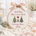 Personalized And Then There Were Three Coming Soon Christmas Trees Pregnancy Announcement Embroidered Ornament — Christmas ornament