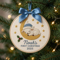 Personalized Baby's First Christmas Sleeping Lamb Moon Stars Holly Embroidered Ornament — Christmas ornament