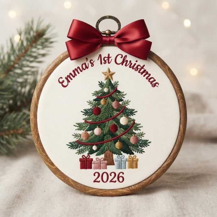 Personalized Baby's 1st Christmas Tree Gifts Star Ornaments Hoop Embroidered Ornament
