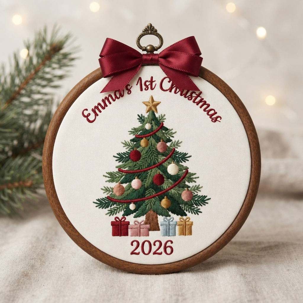 Personalized Baby's 1st Christmas Tree Gifts Star Ornaments Hoop Embroidered Ornament