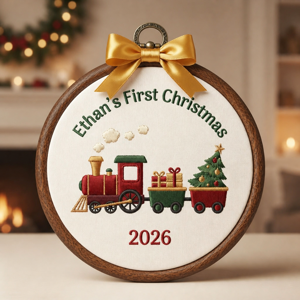 Personalized Baby's First Christmas Train Christmas Tree Gifts 2026 Embroidered Ornament