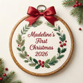 Personalized Baby's First Christmas Holly Wreath 2026 Embroidered Ornament — Christmas ornament