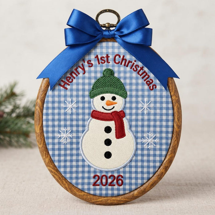 Personalized Snowman 1st Christmas Baby Name Year Embroidered Ornament