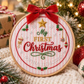Personalized Baby My First Christmas Holly Star Ornaments Hoop Embroidered Ornament — Christmas ornament