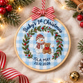 Personalized Baby's 1st Christmas Snowman Teddy Bear Holly Wreath Hoop Embroidered Ornament — Christmas ornament