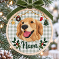 Personalized Golden Retriever Christmas Hoop Pet Portrait Name Embroidered Ornament — Christmas ornament