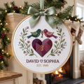 Personalized Couple Love Birds Heart Key Christmas Embroidered Ornament — Christmas ornament