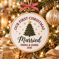 Personalized Our First Christmas Married Couple Names Year Embroidered Ornament — Christmas ornament