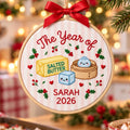 Personalized The Year Of Salted Butter Dim Sum Funny Christmas Hoop Embroidered Ornament — Christmas ornament