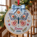 Personalized Butterfly Floral Folk Art Custom Name Year Embroidered Ornament — Christmas ornament