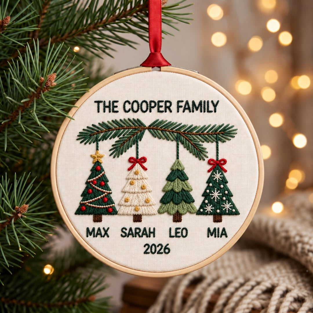 Personalized Family Christmas Tree Ornament Custom Names Year Embroidered Ornament — Christmas ornament