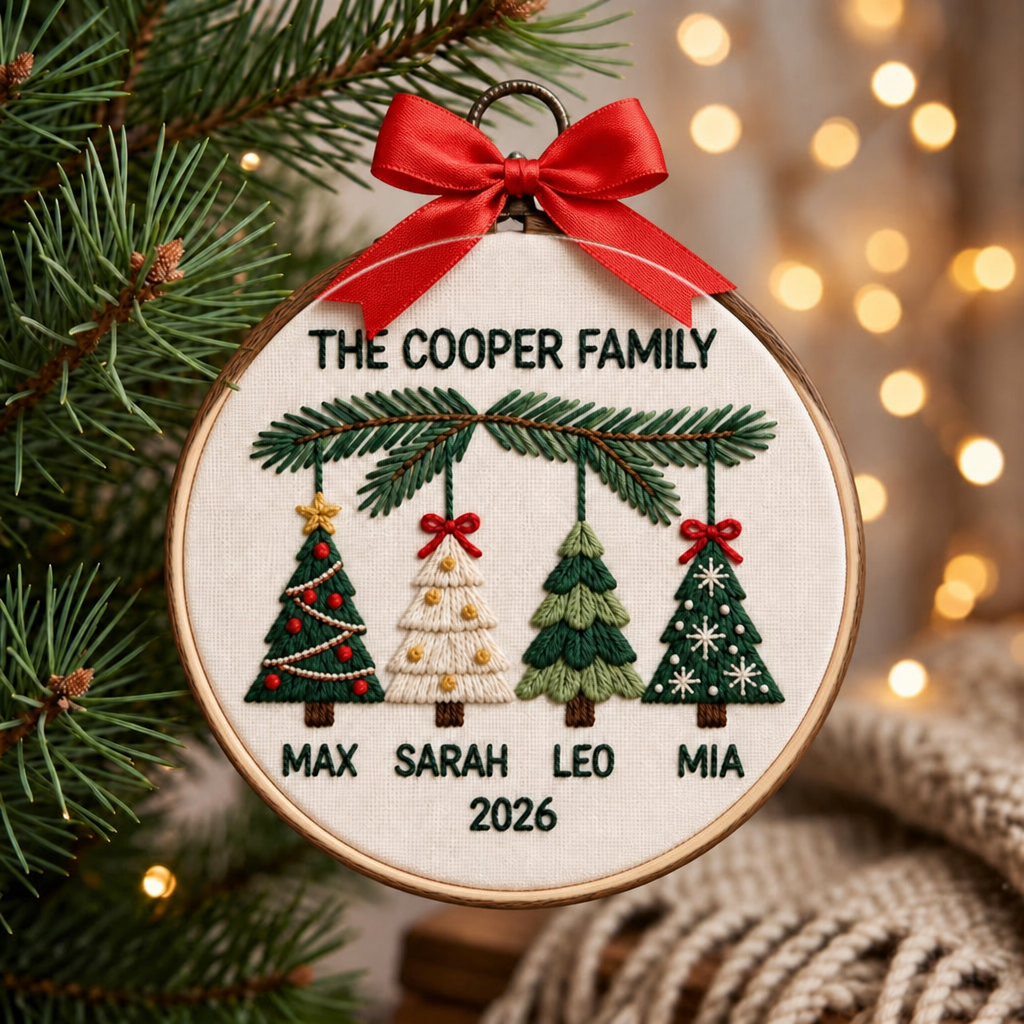 Personalized Family Christmas Tree Ornament Custom Names Year Embroidered Ornament