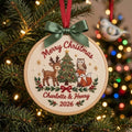Personalized Woodland Animals Deer Fox Owl Christmas Tree Merry Christmas Embroidered Ornament — Christmas ornament
