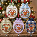 Personalized Sleeping Fox Autumn Wreath Maple Leaves Custom Name Embroidered Ornament — Christmas ornament