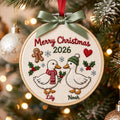 Personalized Duck Couple Christmas 2026 Merry Christmas Names Embroidered Ornament — Christmas ornament