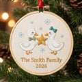 Personalized Duck Couple Star Snowflakes Family Name Year Christmas Embroidered Ornament — Christmas ornament
