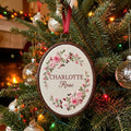 Personalized Floral Rose Wreath Christmas Embroidered Ornament — Christmas ornament