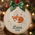 Personalized Sleeping Fox Moon Stars Custom Name Year Christmas Embroidered Ornament — Christmas ornament