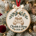 Personalized Couple Mittens Pine Branch Christmas Embroidered Ornament — Christmas ornament