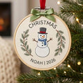 Personalized Christmas Snowman Pine Branch Name Year Embroidered Ornament — Christmas ornament