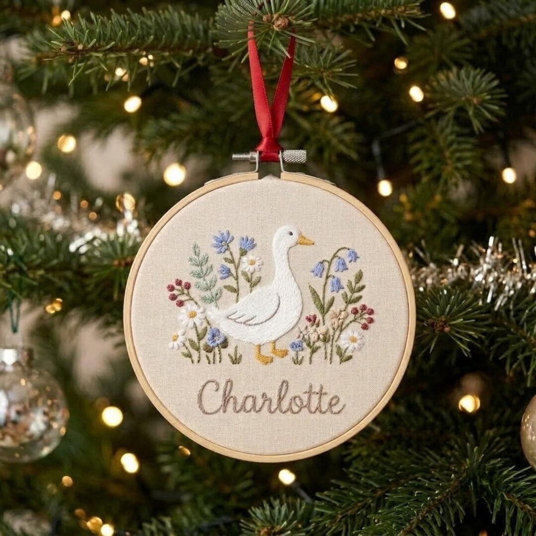 Personalized Goose Wildflower Garden Christmas Embroidered Ornament — Christmas ornament