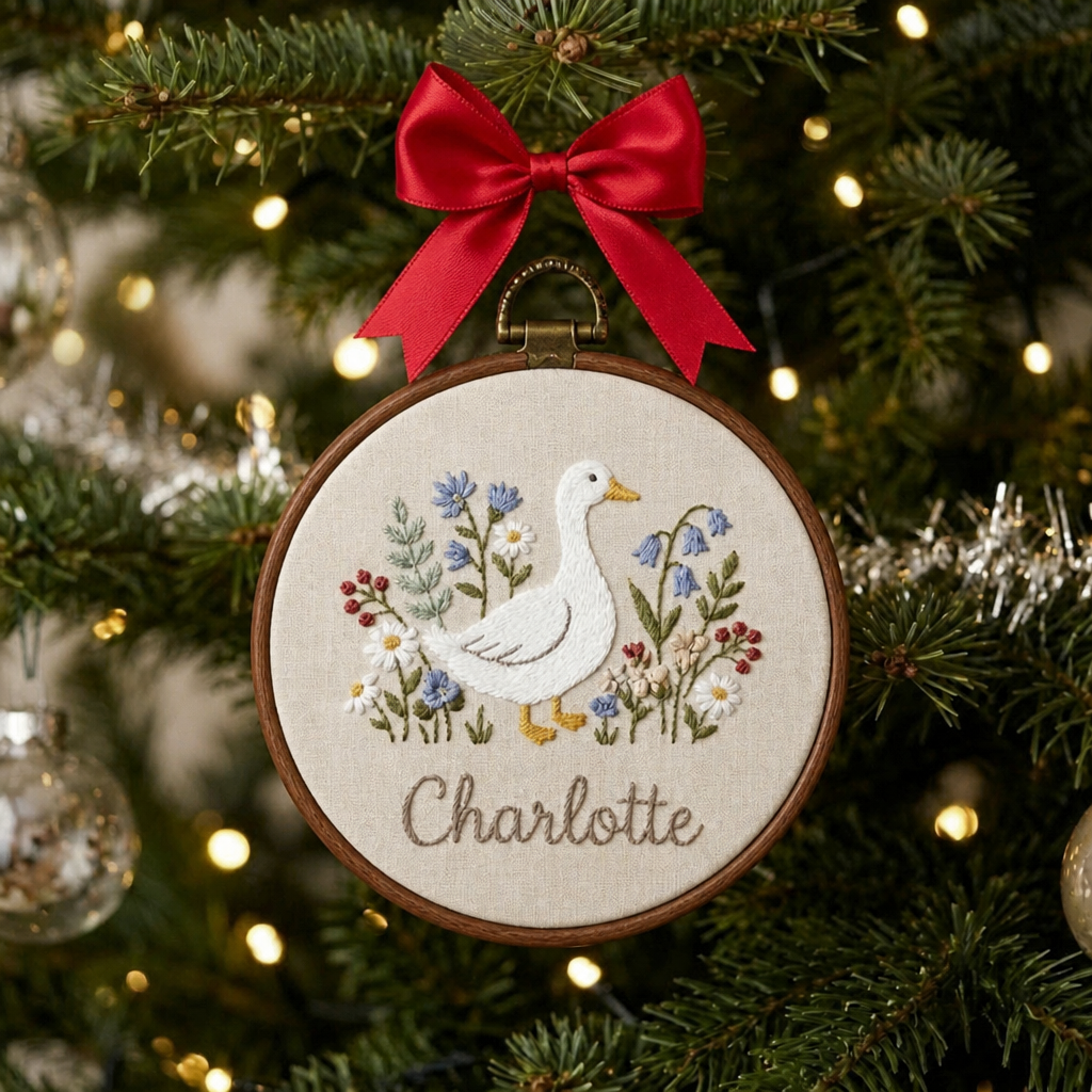 Personalized Goose Wildflower Garden Christmas Embroidered Ornament