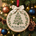 Personalized Family Christmas Tree Custom Names Vintage Wreath Embroidered Ornament — Christmas ornament