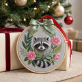 Personalized Raccoon Floral Wreath Christmas Embroidered Ornament — Christmas ornament