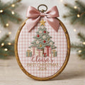 Personalized Baby First Christmas Tree Gifts Pink Gingham Coquette Bow Name Year Embroidered Ornament — Christmas ornament