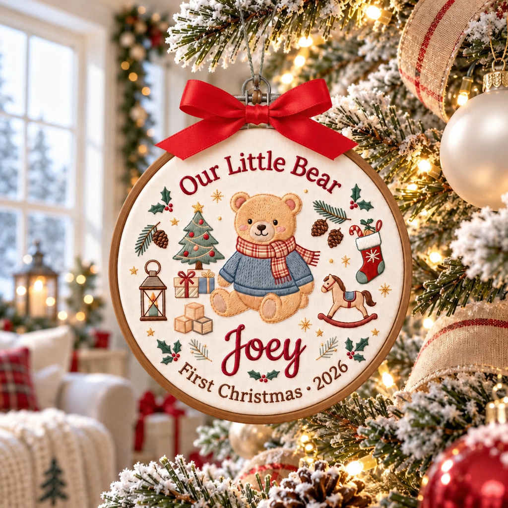 Personalized Baby First Christmas Teddy Bear Toys Lantern Rocking Horse Scarf Name Year Embroidered Ornament