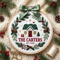 Personalized Family Name Christmas House Wreath Holly Snowflake Embroidered Ornament — Christmas ornament