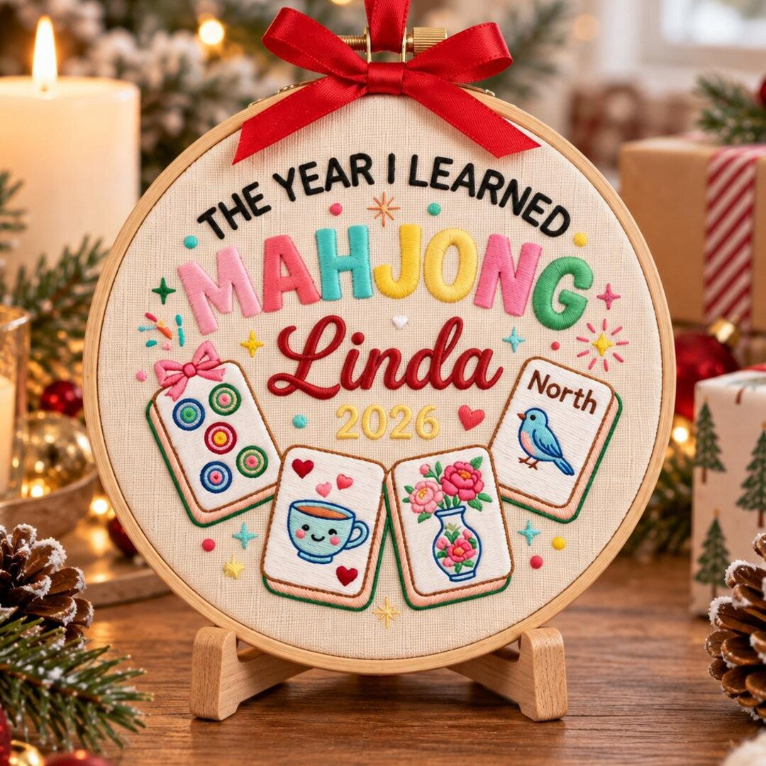 Personalized The Year I Learned Mahjong Custom Name Year Embroidered Ornament — Christmas ornament